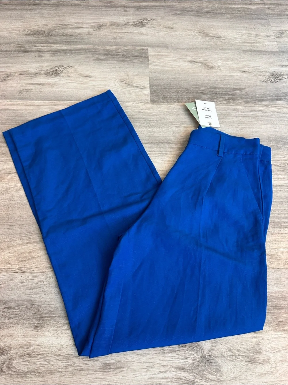 H&M Linen Blend Cobalt Blue High Rise Wide Leg Pants Size 4 NWT